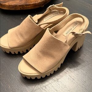 Steve Madden Beige Chunky Heel Mules